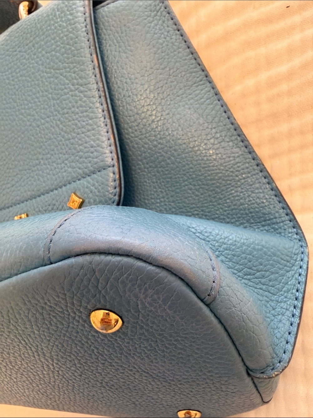 MCM Light Blue Leather First Lady Top Handle Bag - Picture 10 of 14